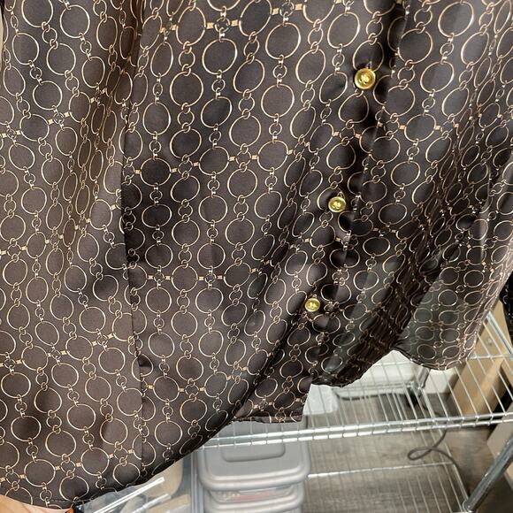 Jones of New‎ York Brown Satin Print Button Up Blouse Size 24W Career Old Money - Picture 6 of 13